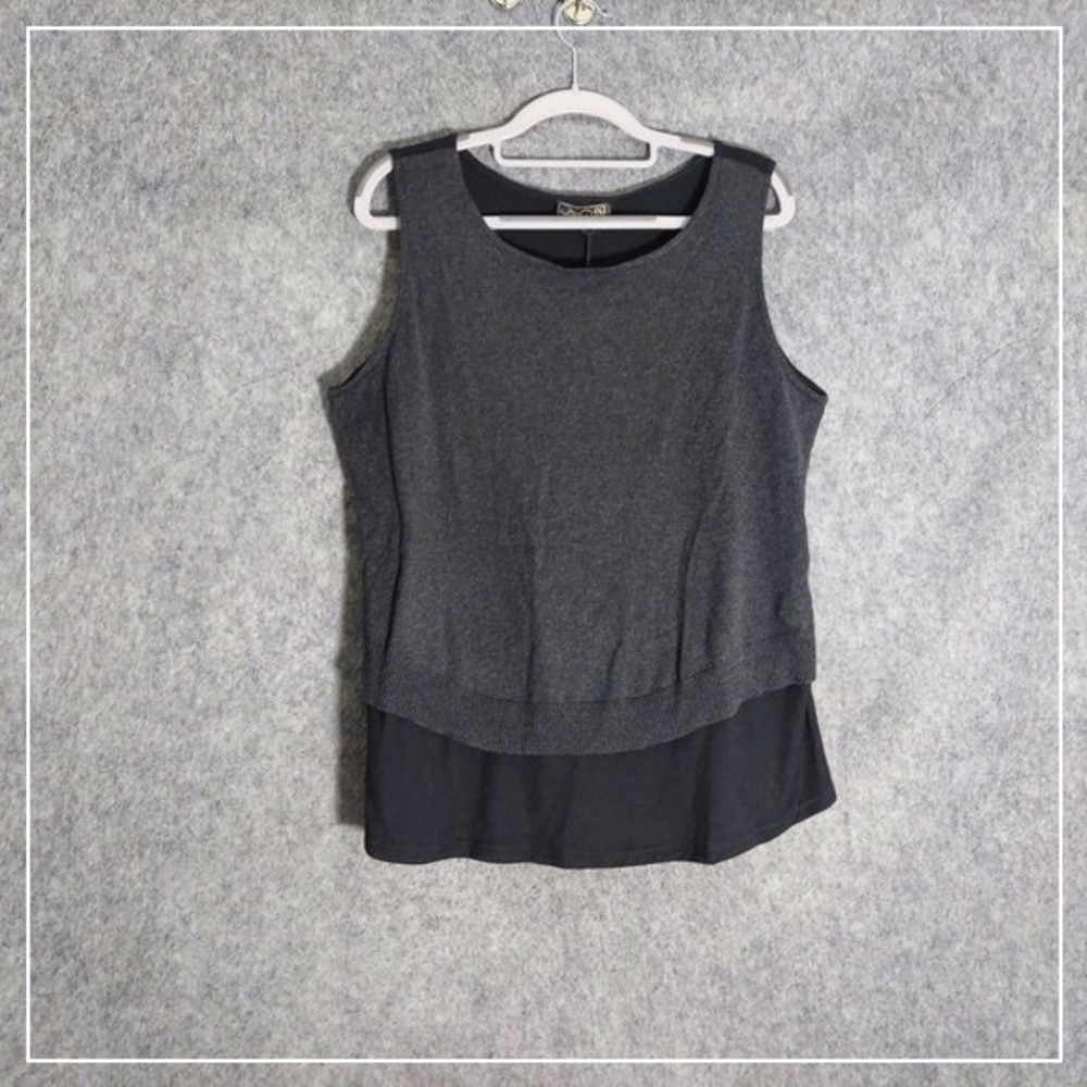 Dg2 Diane Gilman Tunic‎ L Sweater Knit Mix Media Gray Stretch Preppy minimalist